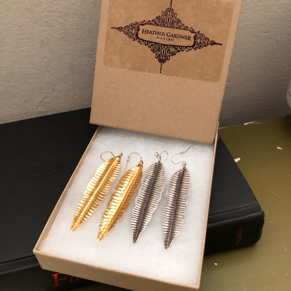 Heather Gardner Feather earrings in silver & gold